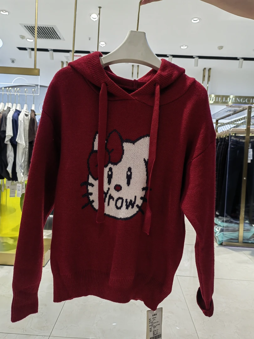 小猫咪红色毛衣百搭好看简约