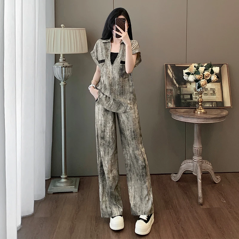 夏季运动套装女2025新款时尚洋气时髦高级感短袖阔腿裤休闲两件套