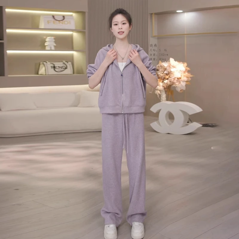 欧货休闲运动套装女2025新款春秋韩版宽松开衫连帽卫衣两件套显瘦