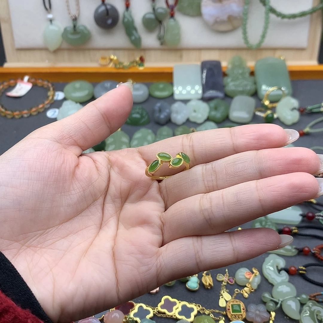 和田玉戒指银S925镶嵌