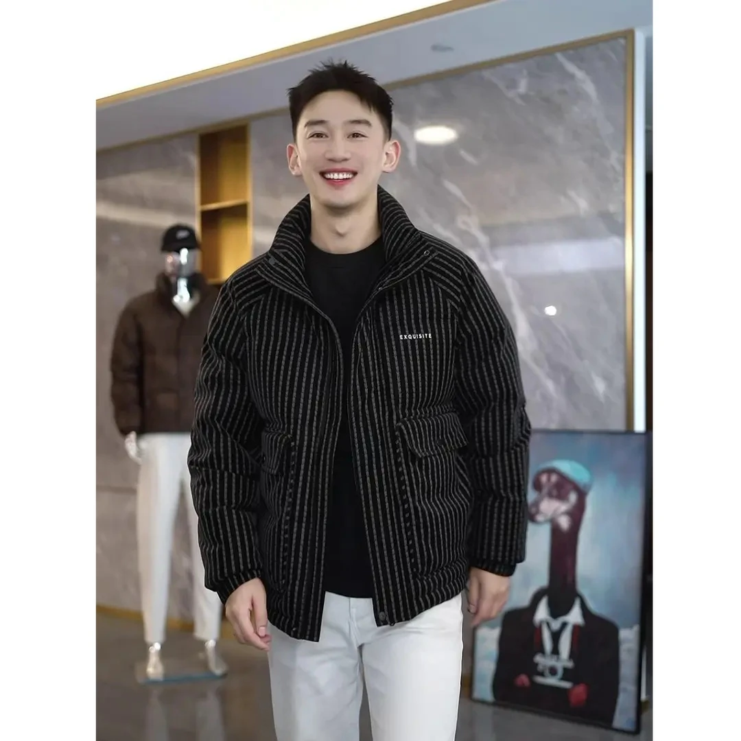 【高定系列】时尚简约立领皮面羽绒服短款男士冬季保暖外套免洗上衣