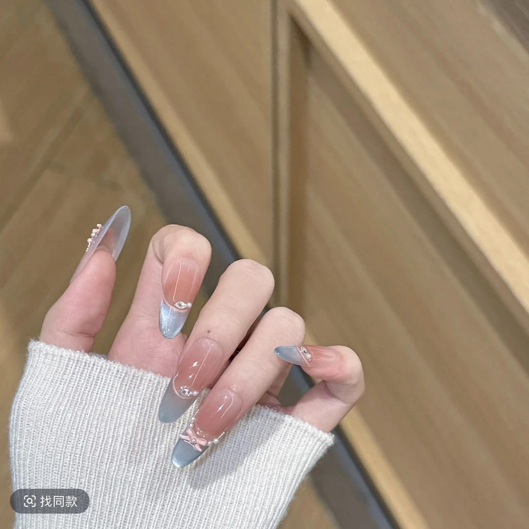 蓝色精灵高级逼真穿戴甲美甲贴片穿戴指甲高级学生党穿戴甲