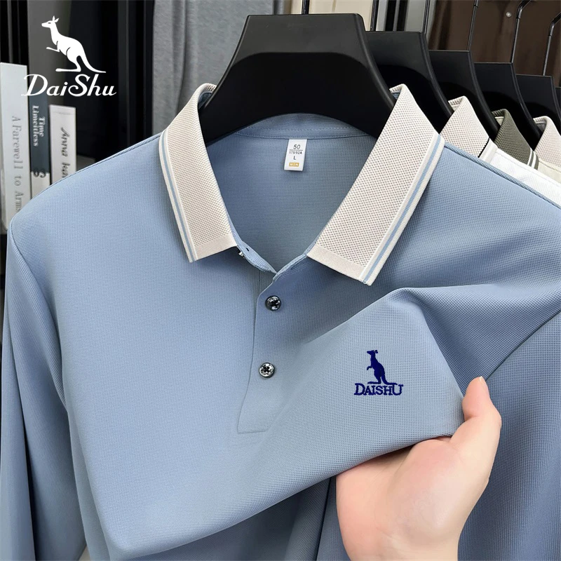Dai Shu/袋鼠秋季【锦氨无痕】刺绣高档POLO衫男士透气休闲商务T恤