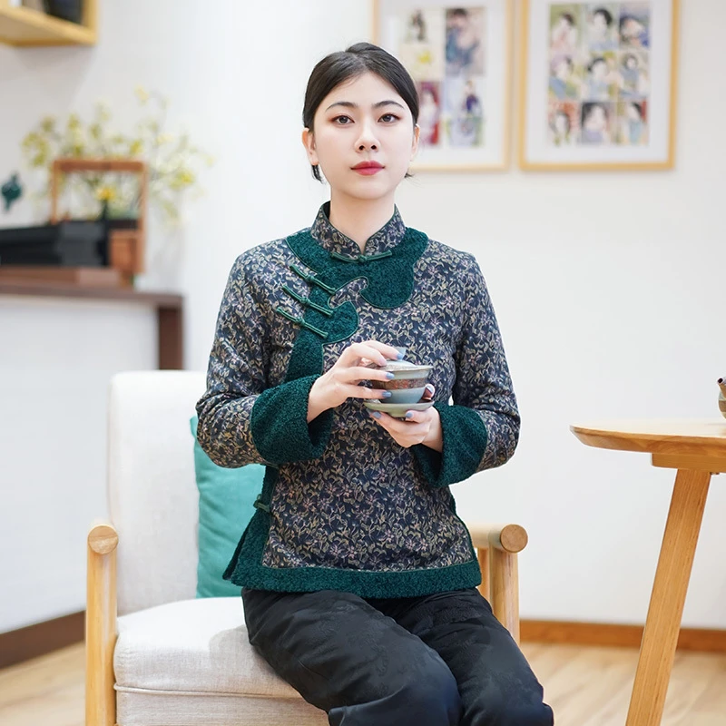 筠雅冬季新款唐装加厚旗袍小棉袄中国风年轻款夹棉保暖棉衣24J408