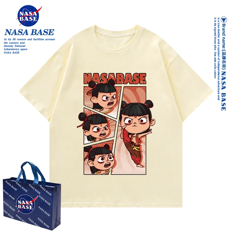 NASA BASE男童t恤100%纯棉儿童短袖夏季2025新款哪吒服装上衣女孩