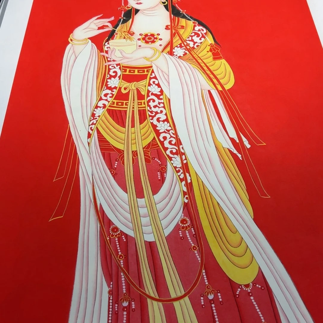 鬼***宿国画红底观音菩萨作品