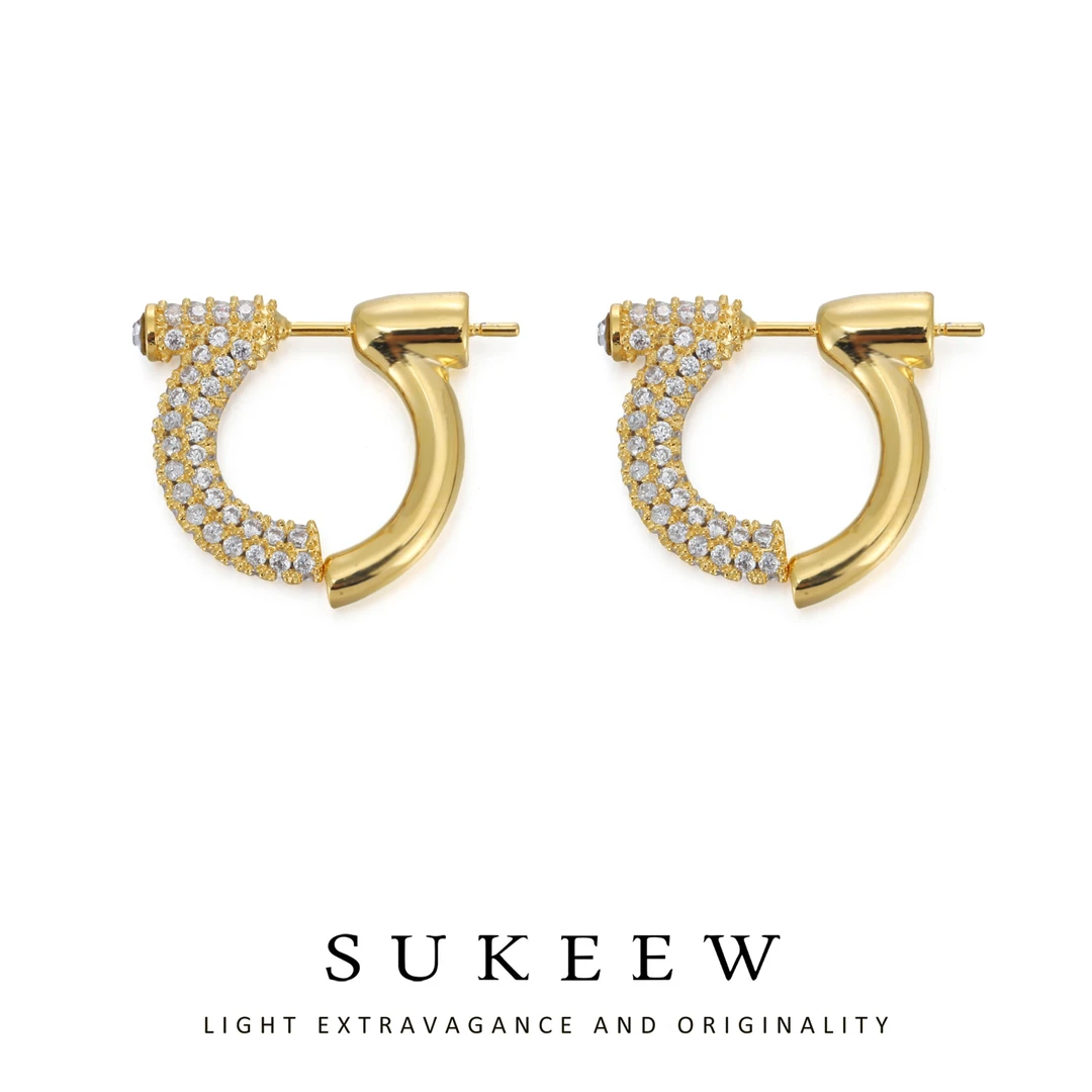 SUKEEW/酥可 镀k金 气质高级感弧形百搭耳环202201