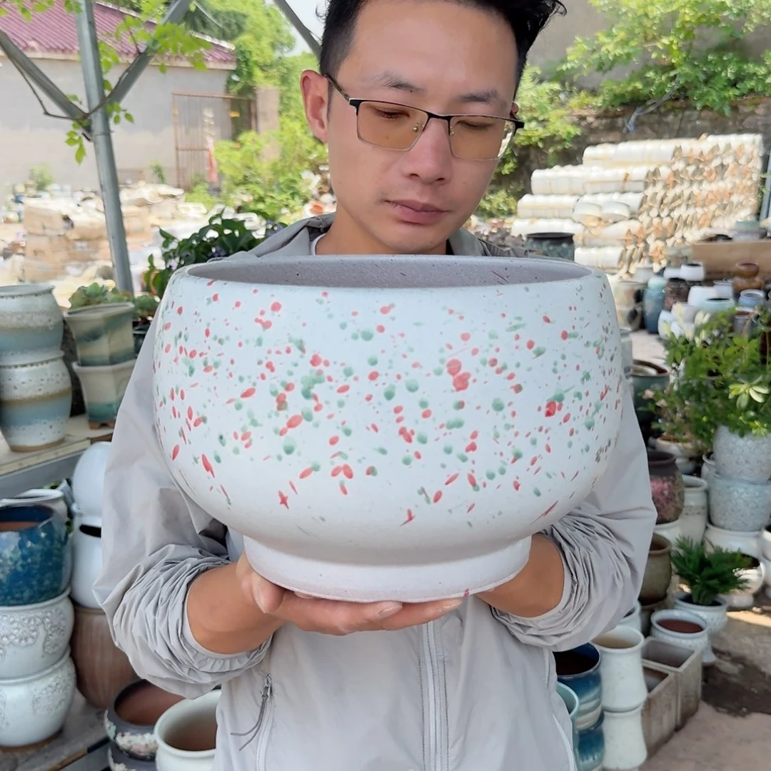 紫砂花盆口26高18（一个拼粉彩色