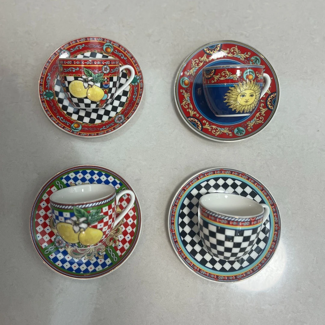 【奇居铜饰】轻奢新骨瓷西西里系列咖啡杯碟下午茶茶具 四件套