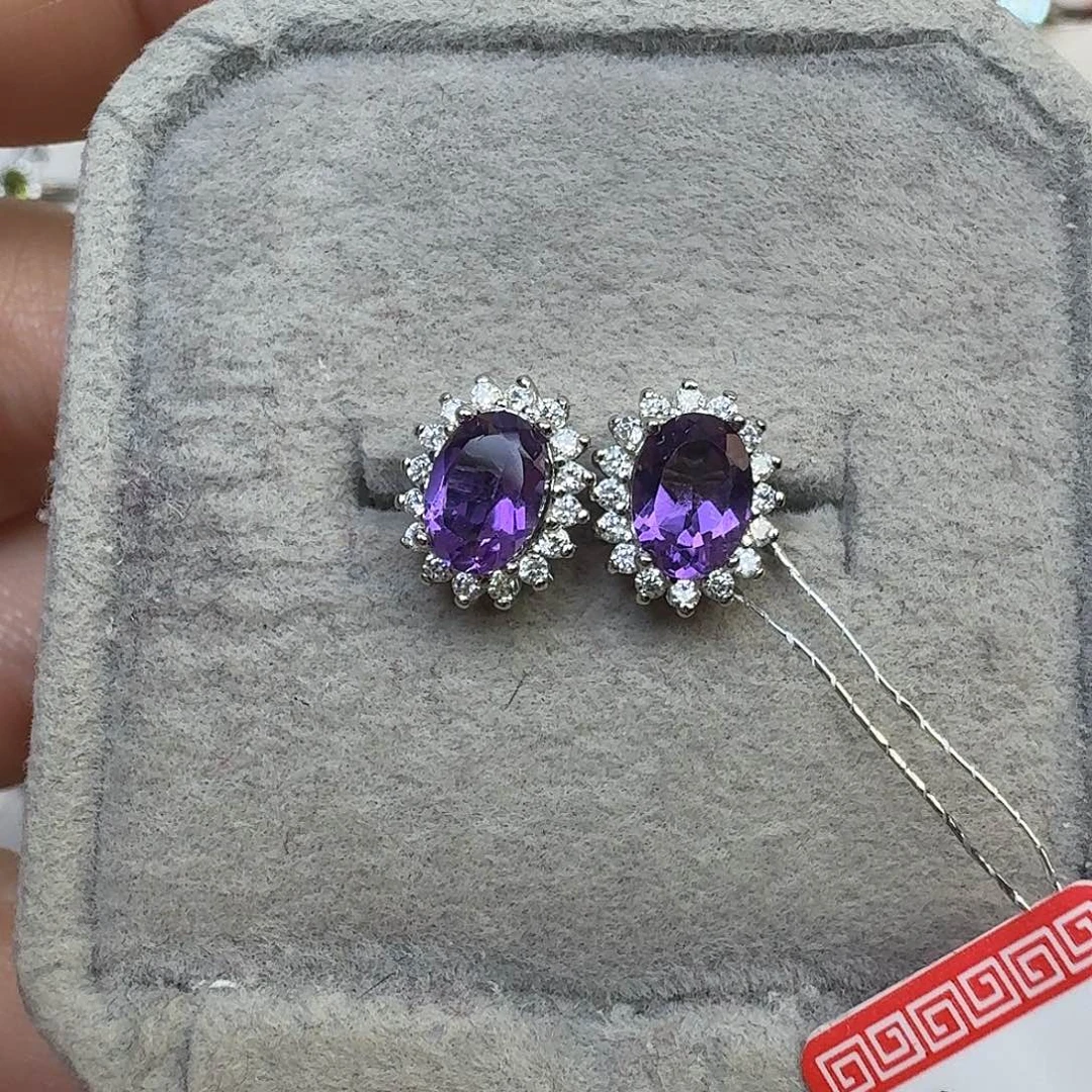 紫晶耳饰银S925镶嵌