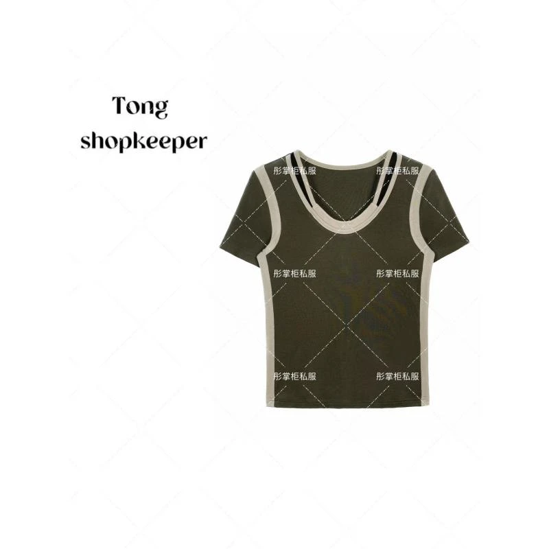 TT-QJ/彤掌柜1681502 夏款2025假两件莱赛尔天丝羊毛新款拼接上衣