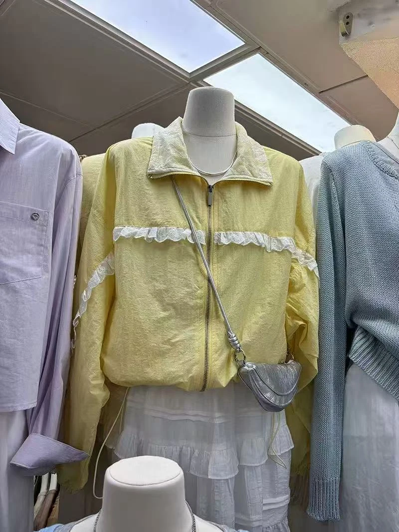 韩版宽松减龄百搭拼接蕾丝花边时尚外套