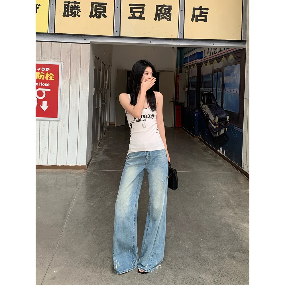 DUOXINIU/多喜牛/ZhouZhou夏季百搭牛仔裤女中低腰显瘦女士阔腿裤