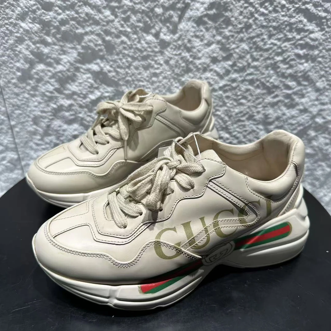 95新 GUCCI/古驰 36码/仔仔/无配件/白色腰带百搭厚底老爹鞋 1195