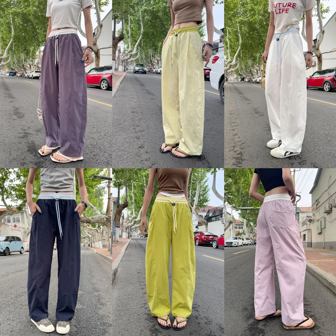 小雅姐姐  简约纯色撞色松紧腰头百搭休闲直筒裤IV16