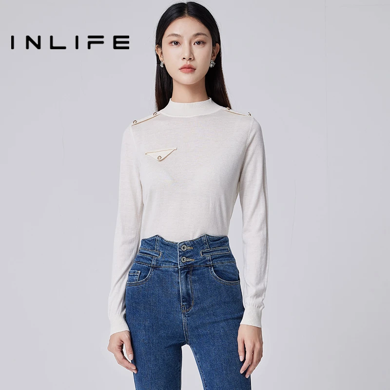 [粉丝专享] inlife新款纯色半高领打底衫百搭套头毛衣Q21D1M7081