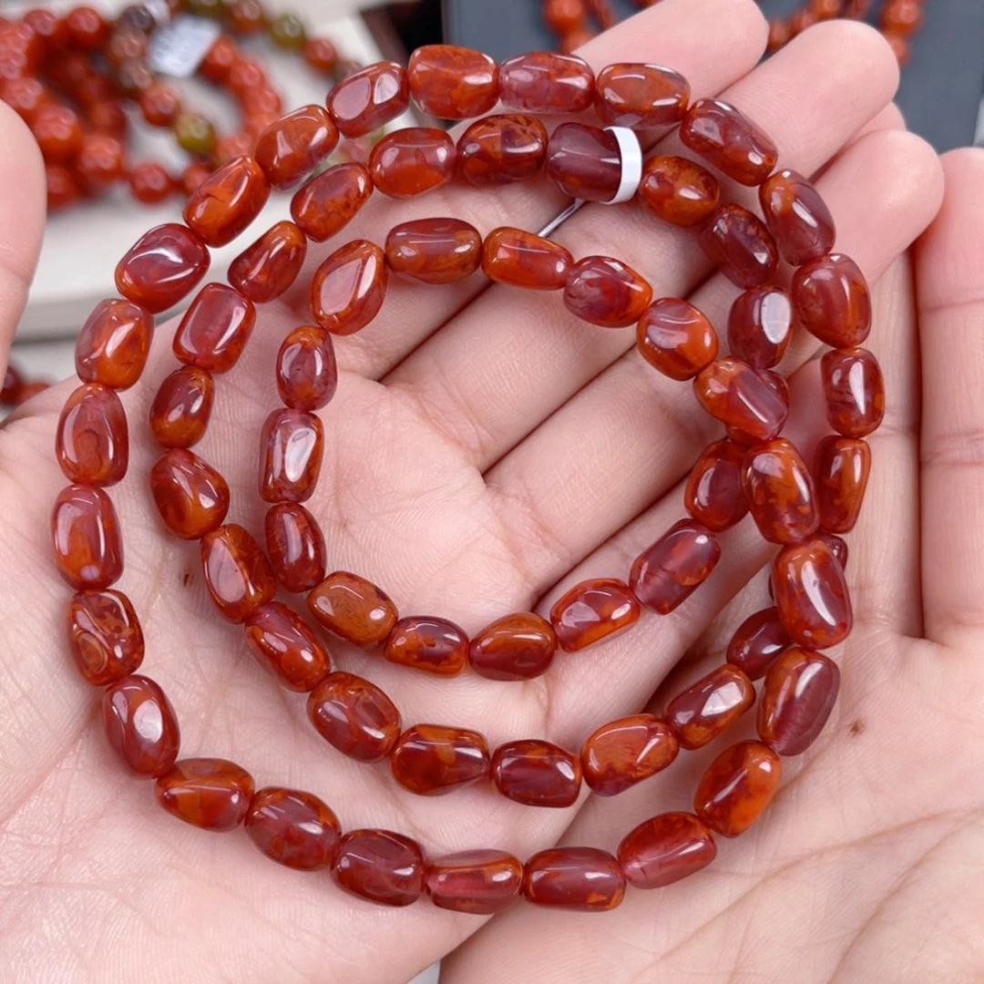 南红玛瑙未镶嵌瓦西牛血红火焰随形多圈7mm