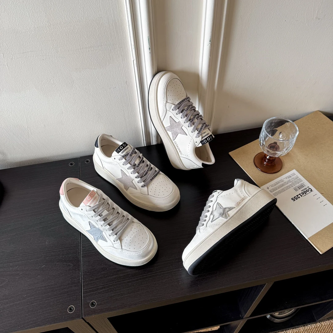 2025新款星星款做旧小白鞋百搭真皮增高运动休闲板鞋39-57678