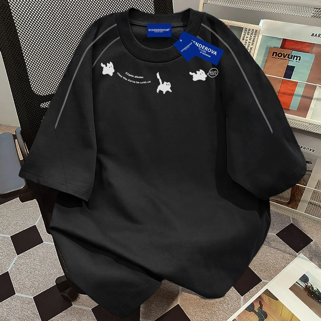 100%纯棉欧美街头风印花短袖t恤男女夏季爆款宽松圆领情侣上衣ins