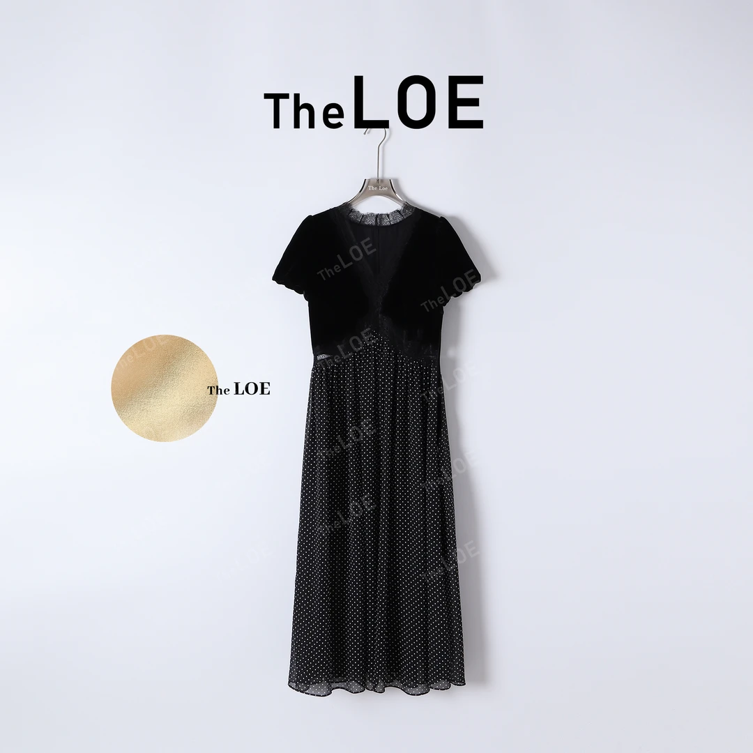TheLOE/人间赫本 浪漫桑蚕丝波点气质绒连衣裙#04.28Q-G5256