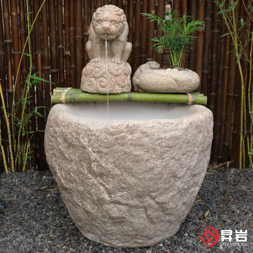 昇岩新中式复古水缸流水摆件庭院景观造景鱼池水景缸客厅庭院