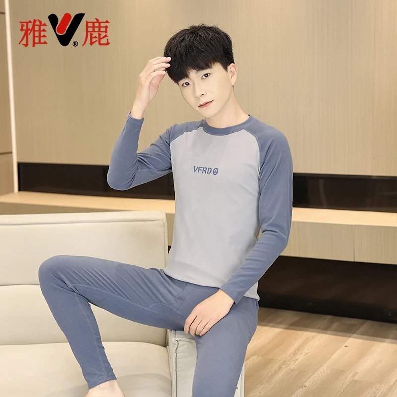 V/雅鹿男士保暖内衣冬季内穿打底青少年学生德绒秋衣秋裤套装男款