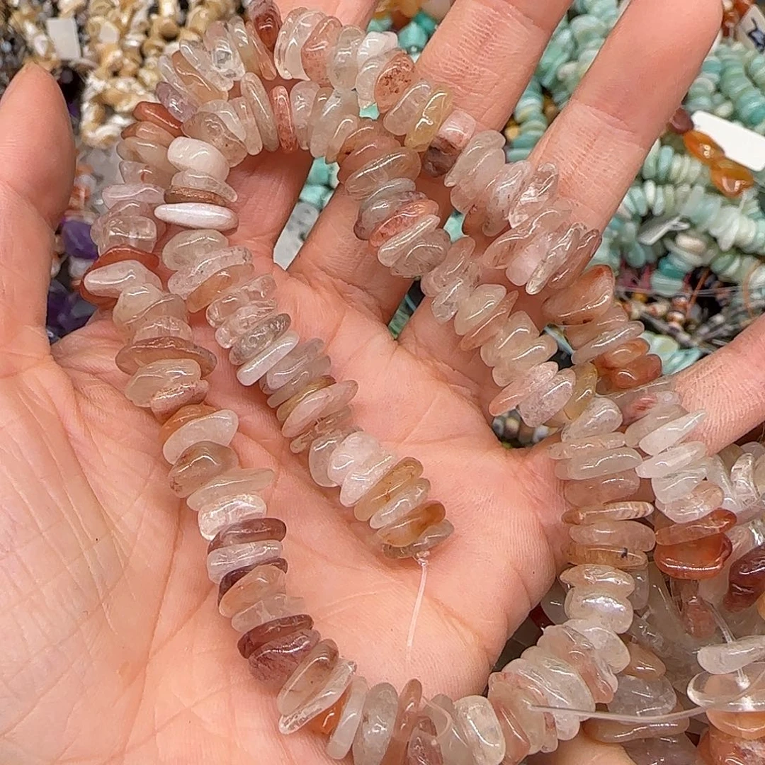 玛瑙/玉髓合金珠宝半成品红兔毛8-10mm随形一条