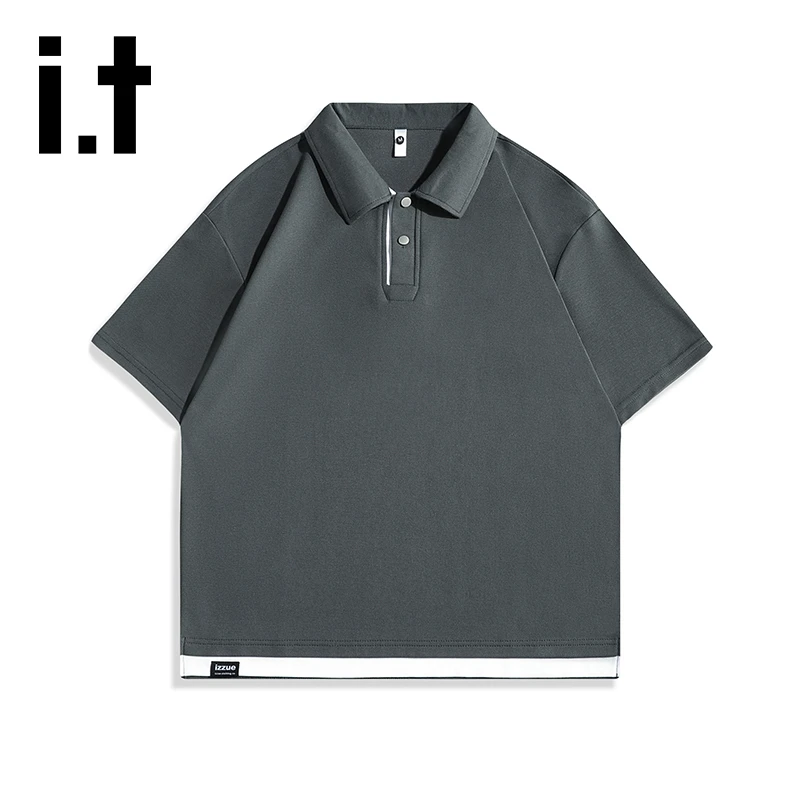 it izzue潮牌男士短袖polo衫夏季新款简约百搭宽松休闲翻领T恤男