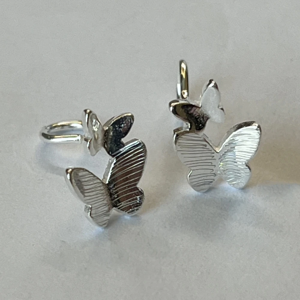 足银耳饰 足银双蝴蝶耳钉精美耳饰优雅百搭小众设计