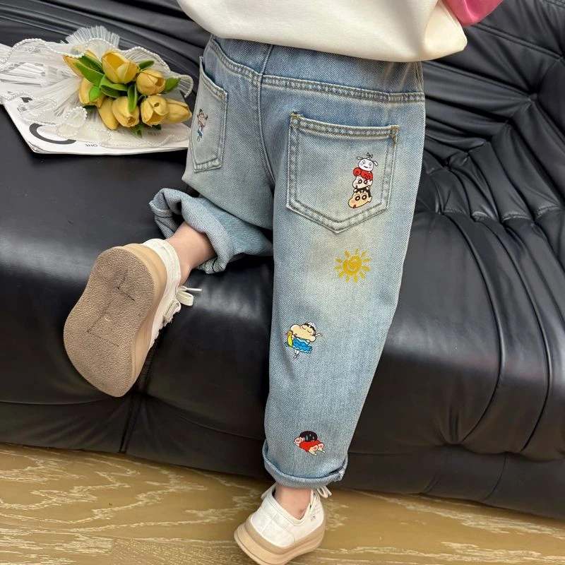 宽松牛仔裤春秋季儿童宝宝女孩裤子2024童装新款男童春装帅气长裤