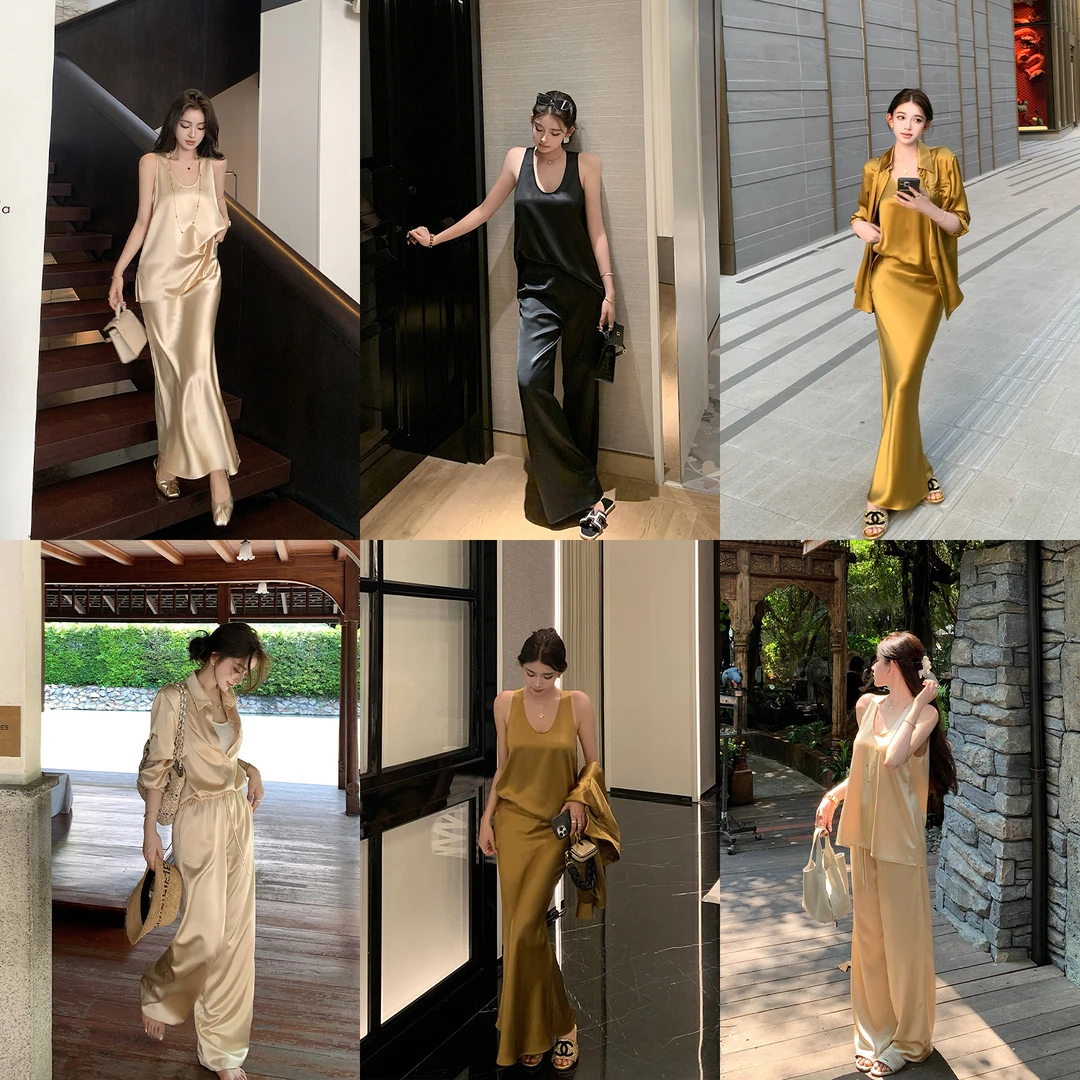 "Api自留镇店醋酸大系列"妈生贵气感！重磅醋酸水波纹缎面三件套