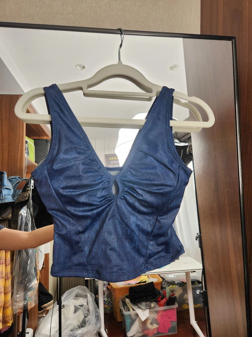 牛仔镂空背心美背孤品尾单健身速干瑜伽运动网球欧美紧身美背