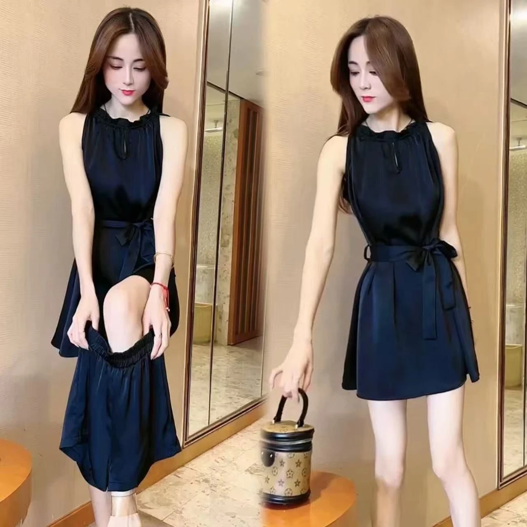 哥弟阿玛施正品夏装搭配一整套时尚2025新款气质高级感挂脖连衣裙