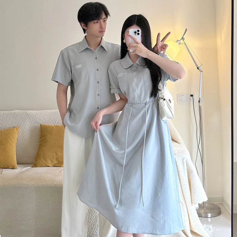 情侣装2025新款夏季一裙一衣高级感小众法式赫本风polo领连衣裙潮