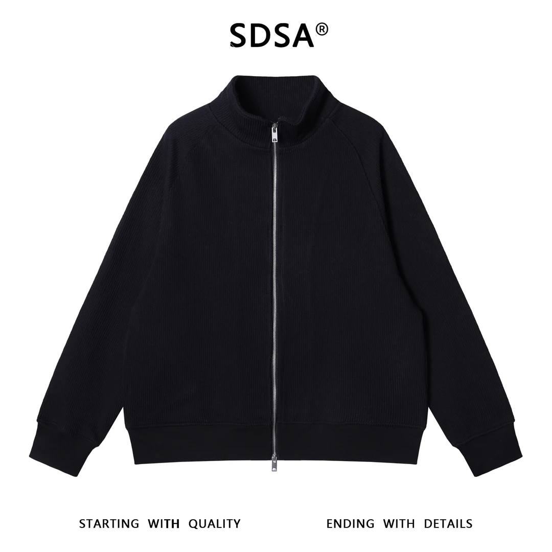SDSA秋冬新款痞帅男装韩版纯色竖纹拉链立领针织卫衣百搭时尚外套