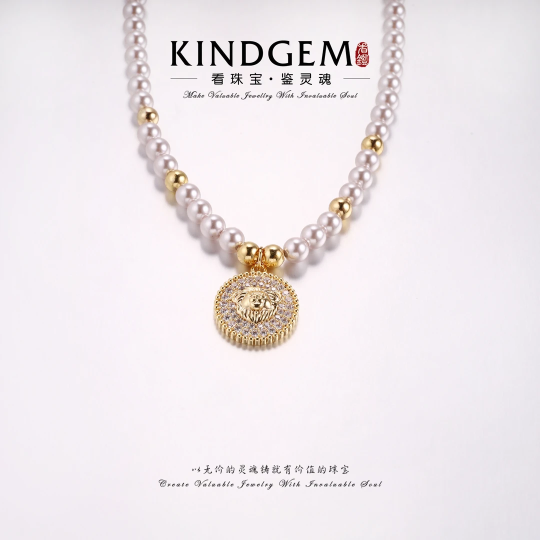 铜合金仿珍珠项链 轻奢时尚圆牌珠珠项链 C-33085（45cm）