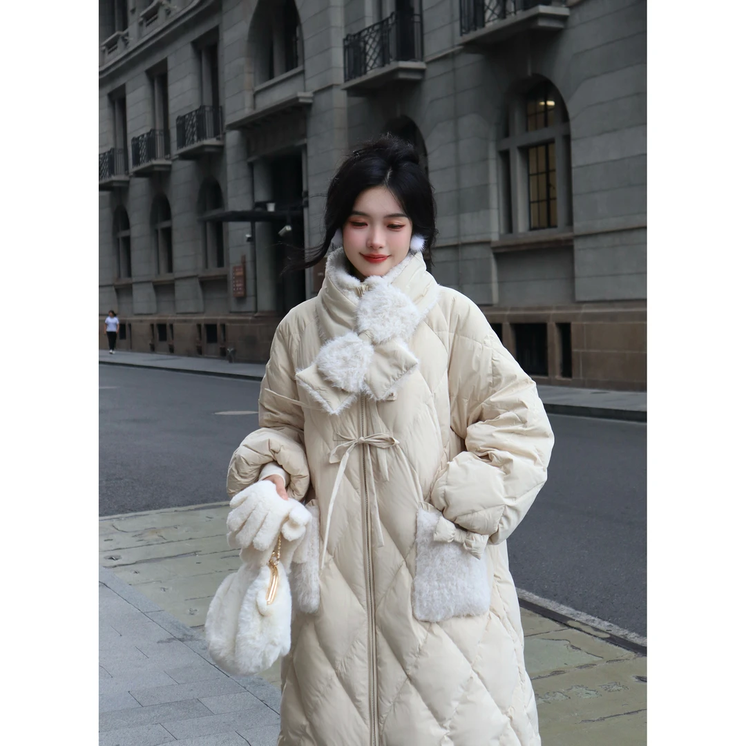 Blovelan【现货】星雪初霁 菱格拉链90白鸭绒围脖黄色保暖羽绒服冬