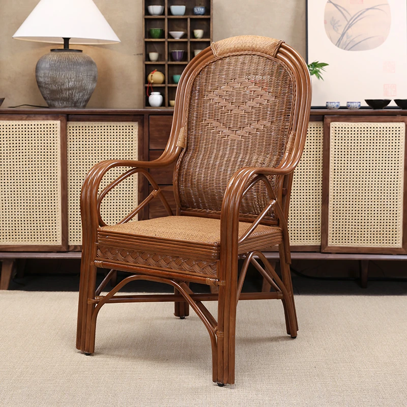 梓藤罗天然真藤椅老人椅单人藤编椅办公椅藤椅子靠背椅家用阳台椅