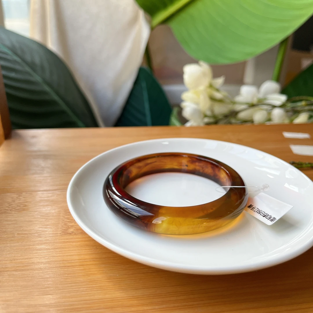 【郭老师】缅甸琥珀棕红手镯宽条57#12*10mm53g