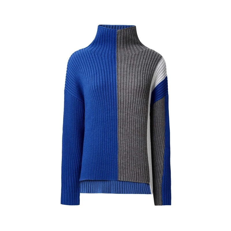 圣迪奥女装时尚罗纹高领撞色不规则长袖针织衫S224Z3514