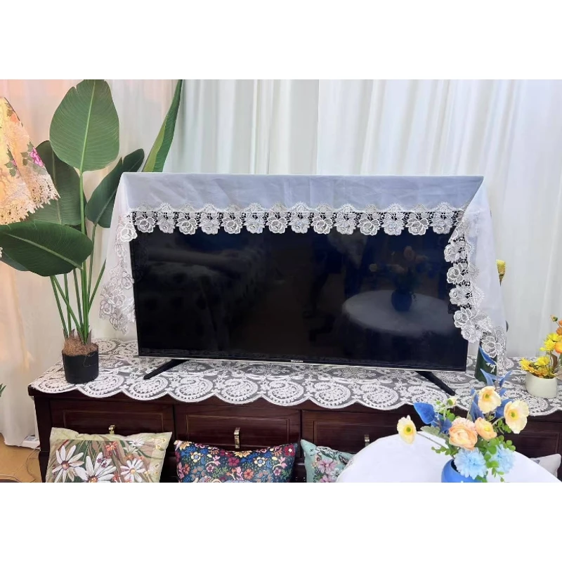 ZN179-76网纱【40*250】玫瑰花高级灰蕾丝电视柜装饰流苏吊坠桌旗床