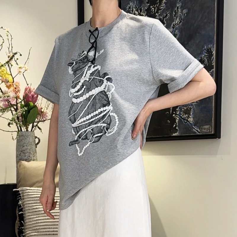 KOKO WANGN早春新款别致招财猫宽松休闲显瘦短袖T恤N0695B05T42