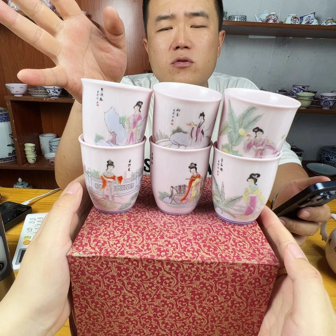 瓷片景德镇陶瓷红嘻嘻十二金钗一套