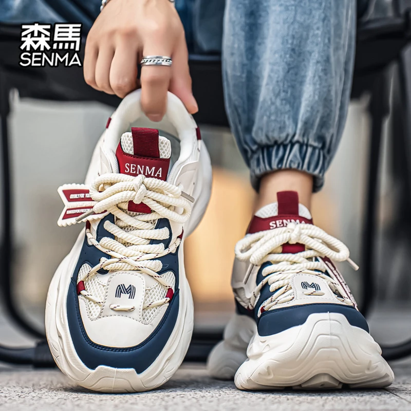SENMA/森马运动鞋男绑带设计防滑厚底增高男鞋轻便休闲男生老爹鞋