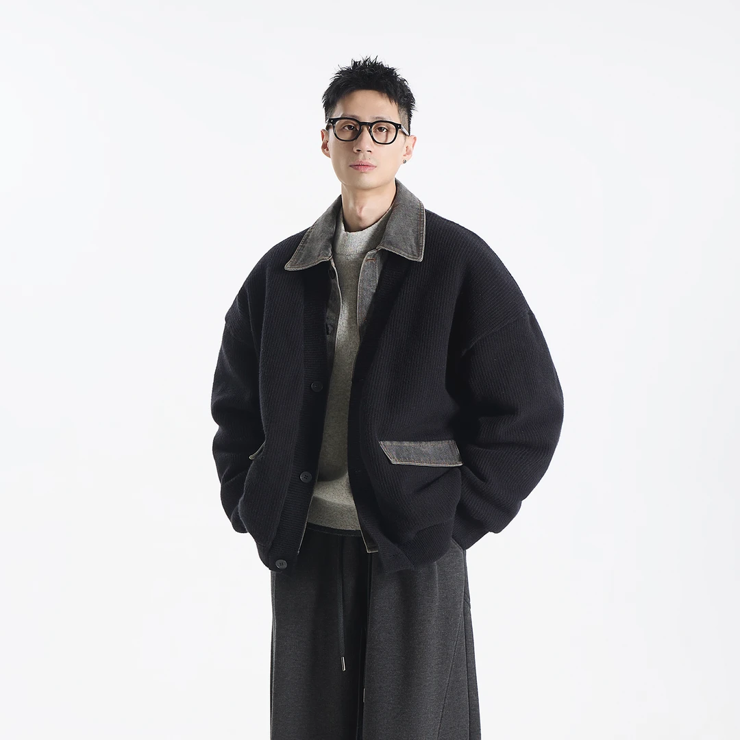 GCCDUPE77『云织间』90白鸭绒炒盐牛仔针织假两件多元拼接羽绒服