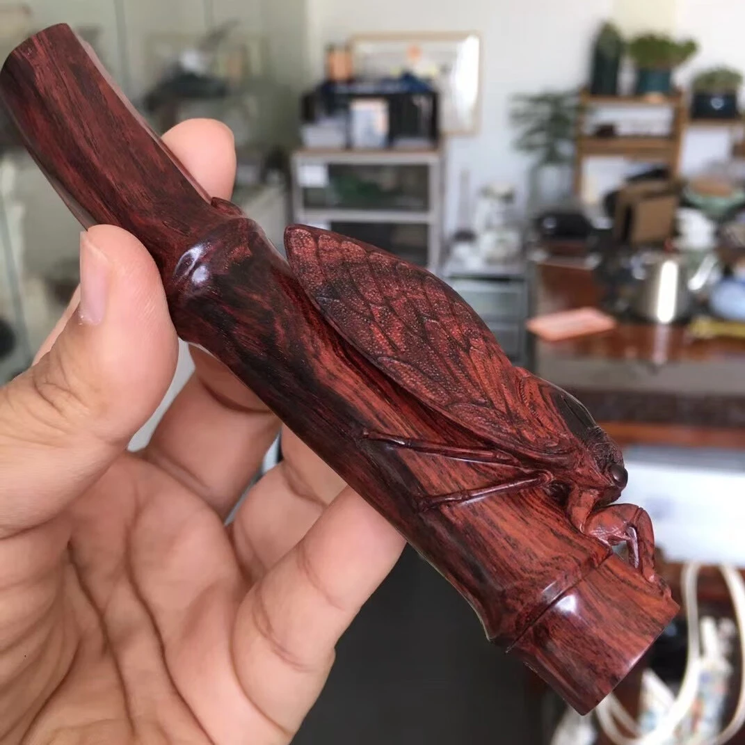 海南黄花梨竹节知了手把件海黄知足木雕吉龙款摆件文玩