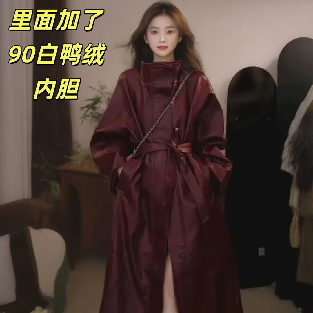 2025秋冬季新款皮衣羽绒服大衣女长款复古显瘦加绒加厚保暖外套