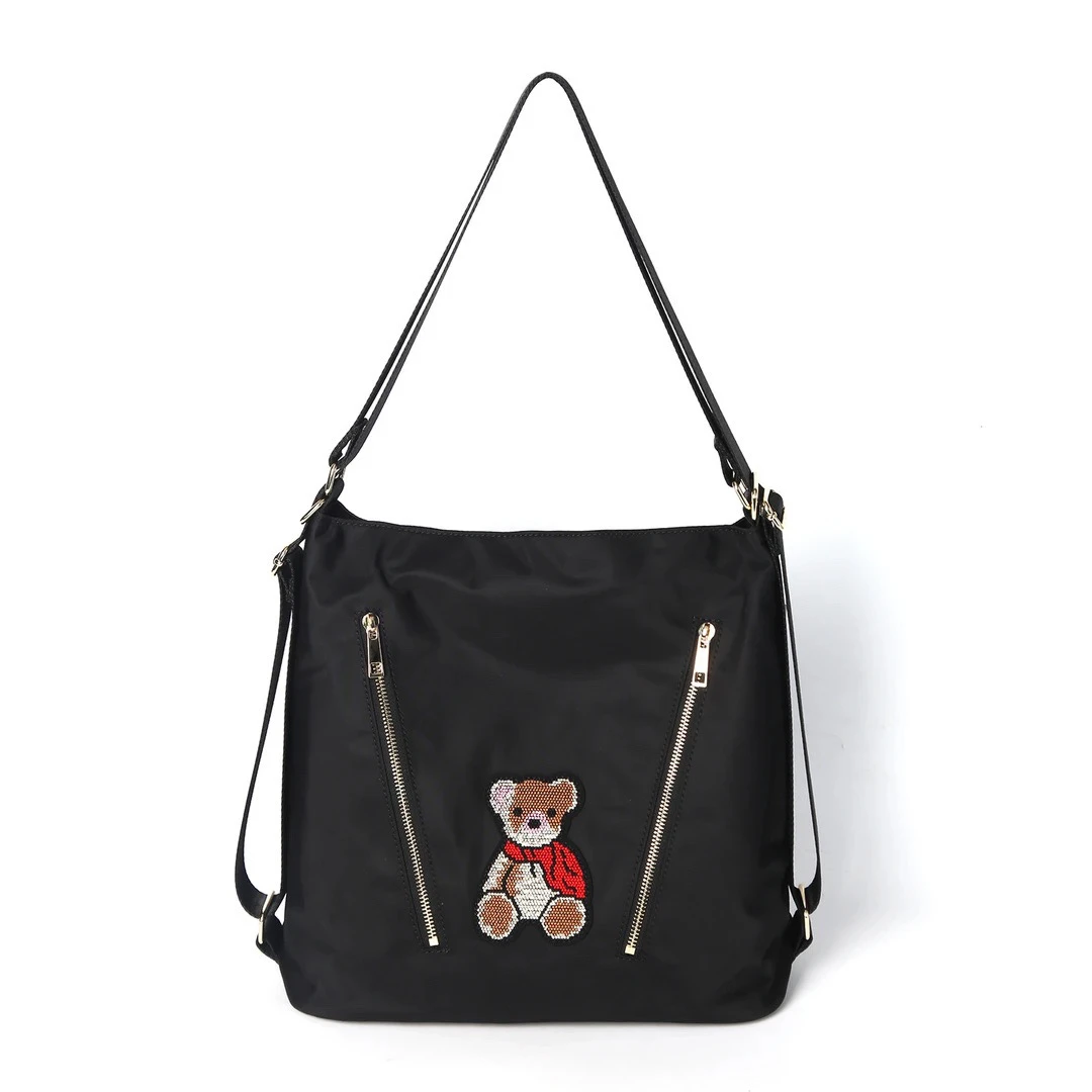 斜挎包女2025夏季多用单肩黑色斜挎双肩包尼龙防水面料多用背包