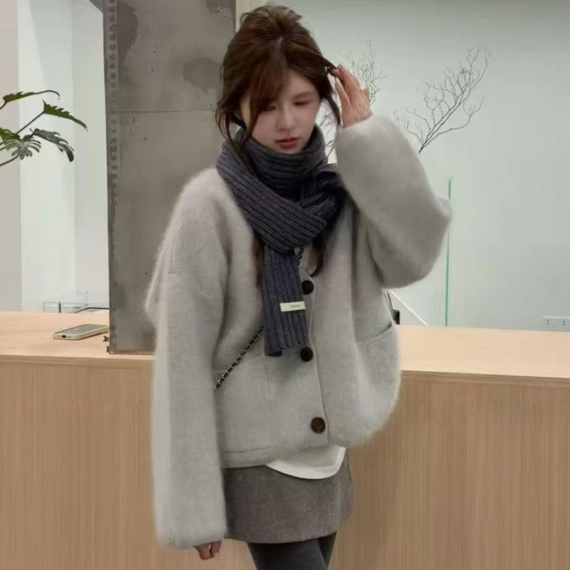 【蓝莓气泡水】韩版秋冬高级感针织衫小众女装宽松洋气百搭毛衣开衫