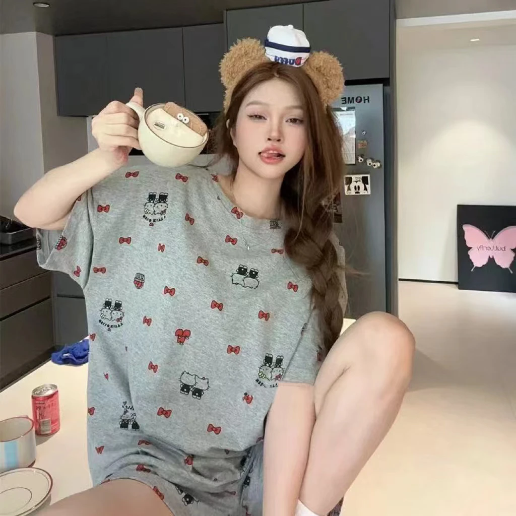 夏季甜美短裤短裤家居服宽松睡衣两件套 YZT kt猫猫